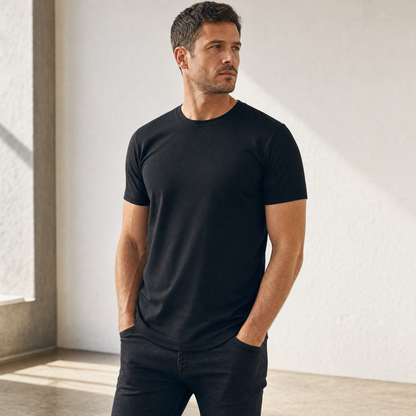 The Manifesto — slim fit drop-cut na sylwetce, czarna